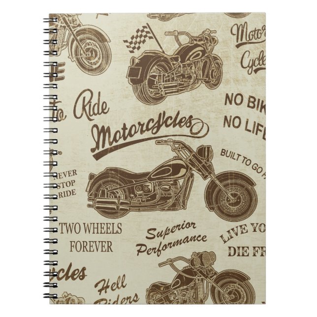 Carnet silhouettes vintages de moto : fond transparent (Devant)