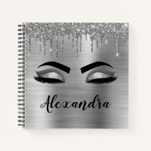 Carnet Silver Glitter Sparkle Eyelashes Monogram