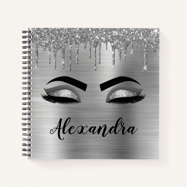 Carnet Silver Glitter Sparkle Eyelashes Monogram (Devant)