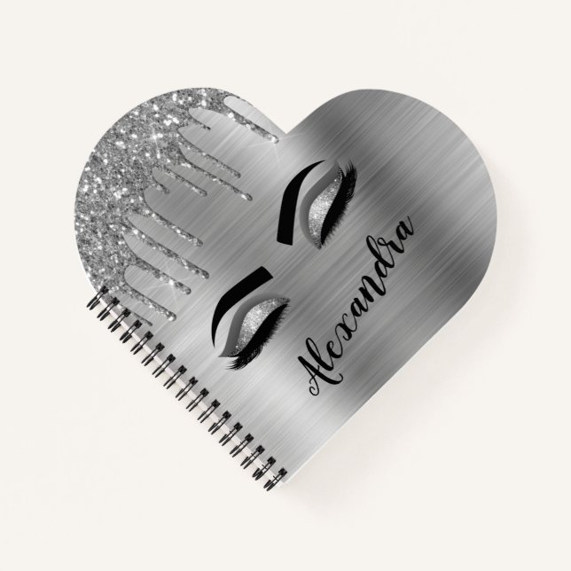 Carnet Silver Glitter Sparkle Eyelashes Monogram (Devant)