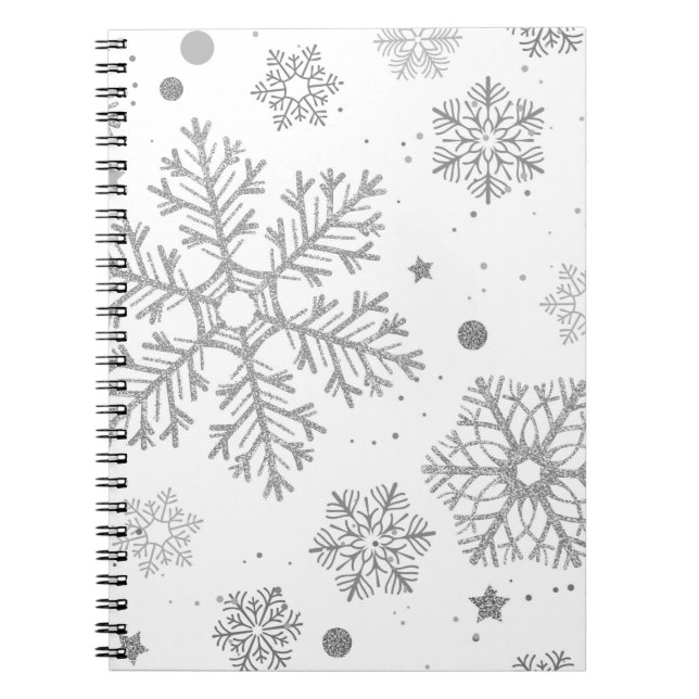 Carnet Silver snowflakes on white (Devant)