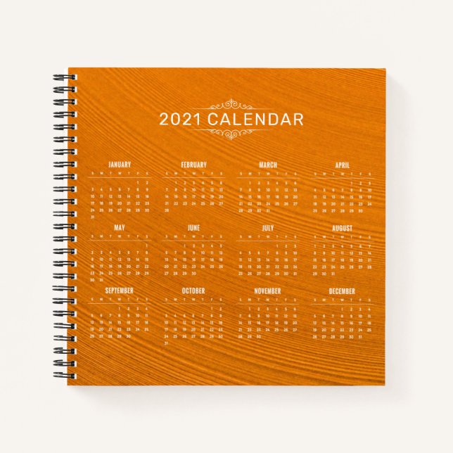 Carnet Simple 2021 Calendrier Arrière - plan bois | CARNE (Devant)
