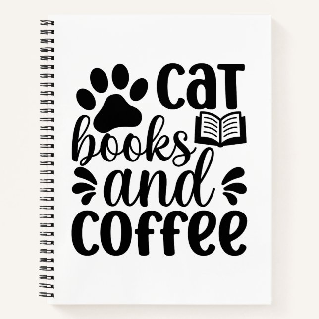 Carnet Simple Black "Cat Books and Coffee" Lover Gift (Devant)