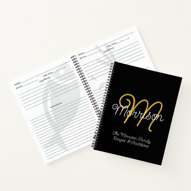 Carnet Simple Black & Gold Retro Script Monogramme Recett (Intérieur)
