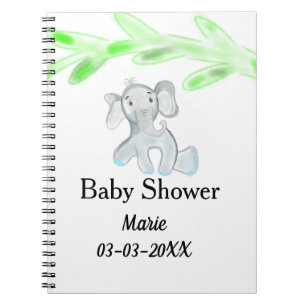 Carnet Simple blue grey baby elephant baby shower add nam