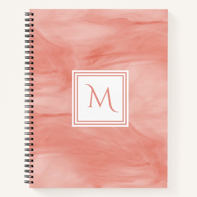 Carnet Simple Corail rose subtil Marbre Moderne Monogramm (Devant)