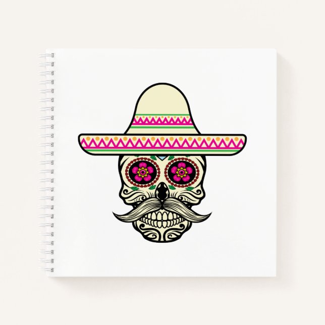 Carnet Simple Dia de Muertos Crâne avec Casquette | Carne (Devant)