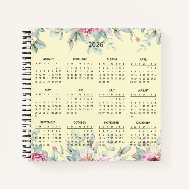 Carnet Simple Elegant Botanical 2026 Calendar |  (Devant)
