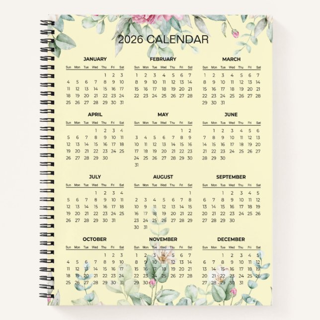 Carnet Simple Elegant Botanical 2026 Calendar |  Notebook (Devant)