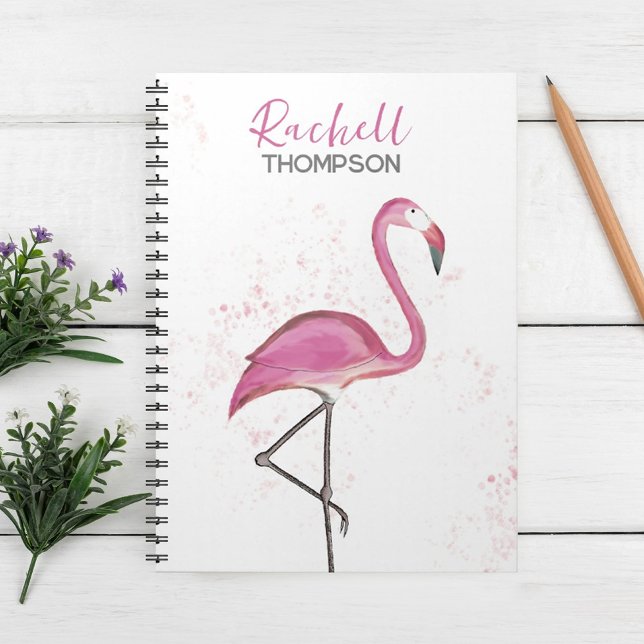 Carnet Simple Élégant Chic Flamant Rose Aquarelle (Créateur téléchargé)