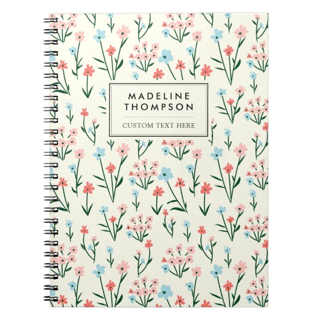 Carnet Simple Floral Botanical Pink Blue Flower (Devant)
