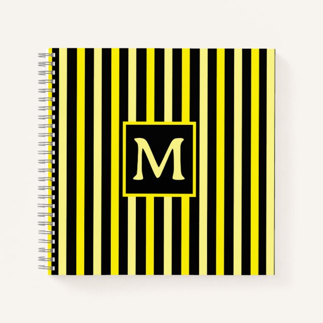 Carnet Simple Jaune brillant rayé initial (Devant)