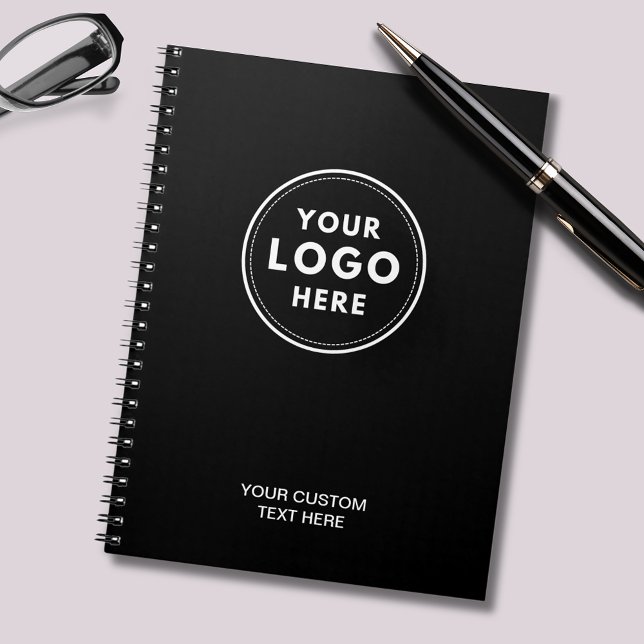 Carnet Simple Logo Professionnel Noir  (Simple Logo Notebook in classic black. Add your own logo & custom text. Small business merchandise.)