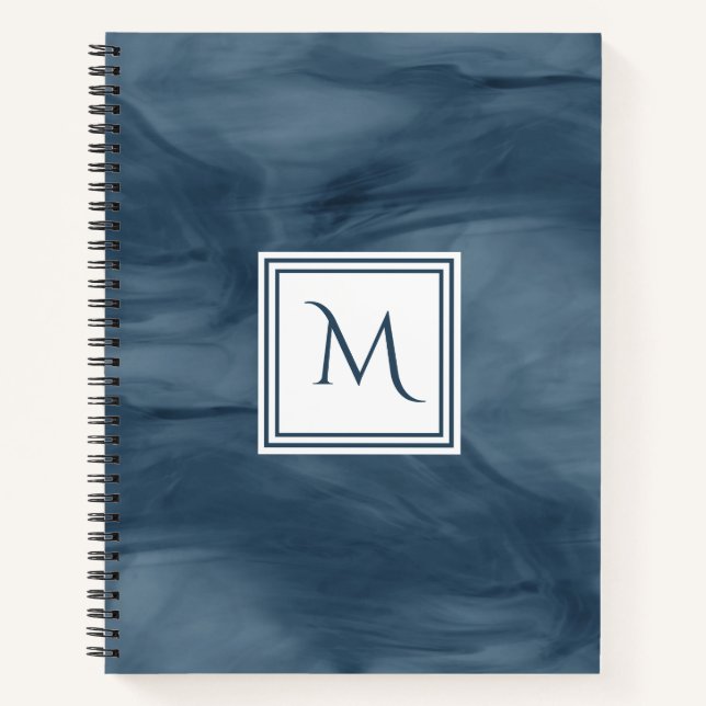 Carnet Simple Marine Bleu Marbre subtil Monogramme modern (Devant)