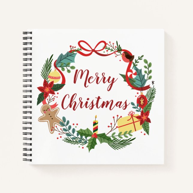 Carnet Simple Merry Christmas Wreath | Ordinateur portabl (Devant)