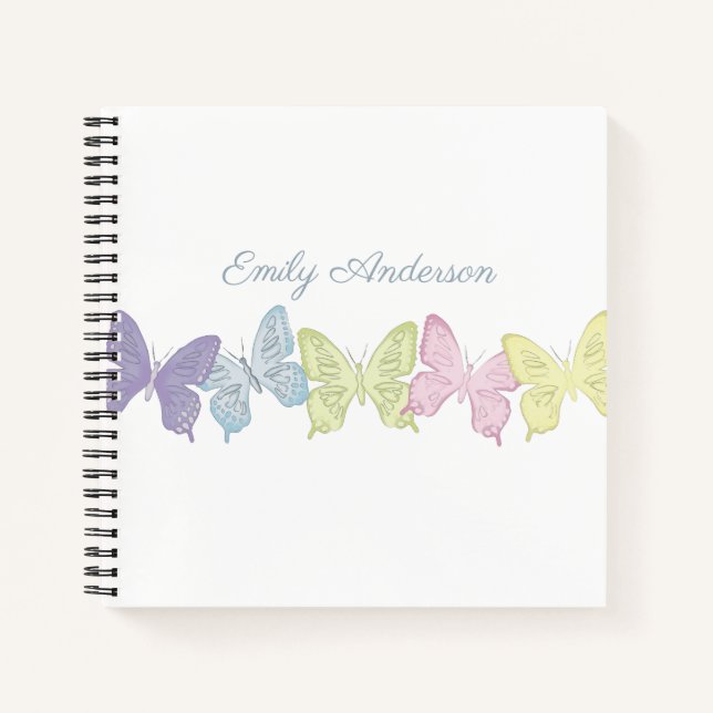Carnet Simple mignon Pastel Botanique Papillons de la nat (Devant)