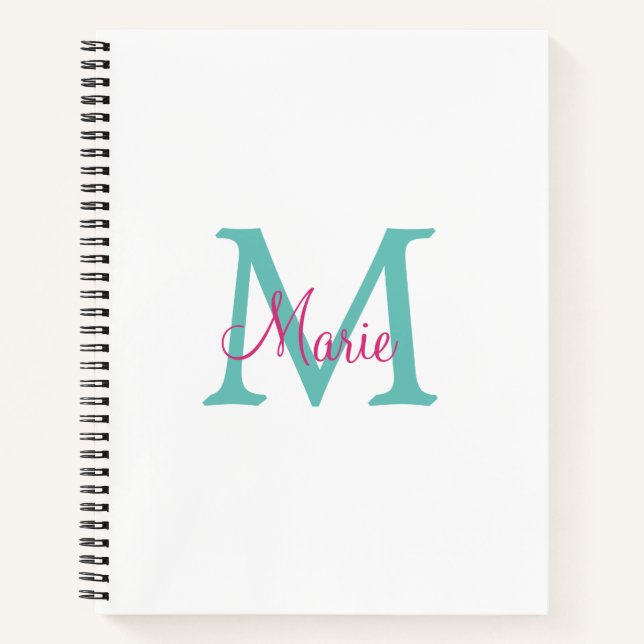 Carnet simple minimal ajouter nom monogramme vert rose bl (Devant)