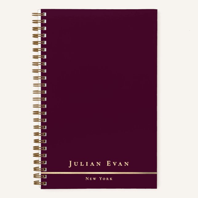 Carnet Simple Minimal Bourgogne Vin & Or Spirale Brillant (Recto)