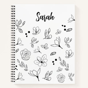 Carnet Simple minimaliste noir blanc floral simple Person