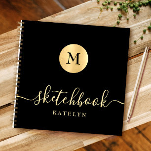 Carnet Simple Modern Black Gold Monogram Chic Sketchbook