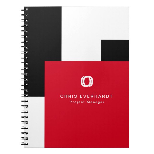 Carnet Simple Moderne Bloc de Couleurs Rouge Blanc et Noi (Devant)