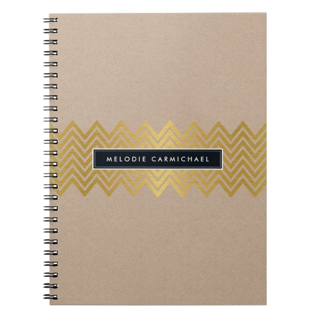Carnet SIMPLE moderne mignon chevron motif feuille d'or k (Devant)