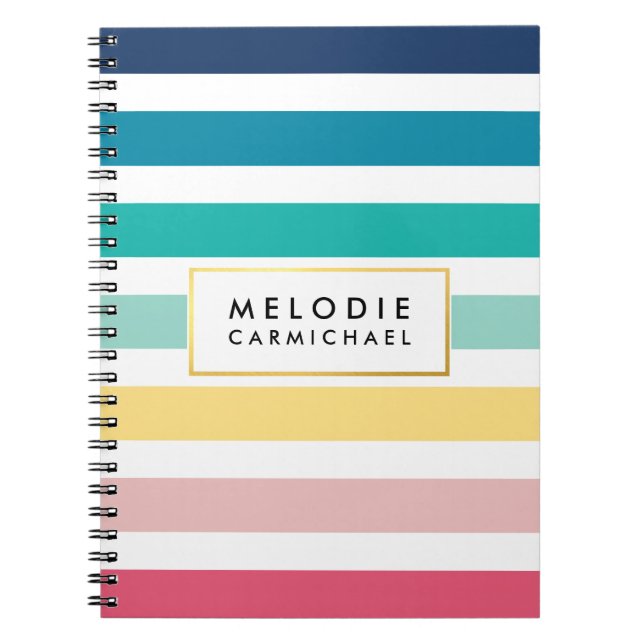Carnet SIMPLE moderne mignon preppy motif pastel strié (Devant)