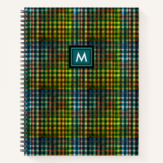 Carnet Simple Moderne Monogramme Tartan Écossais Vert Sar (Devant)