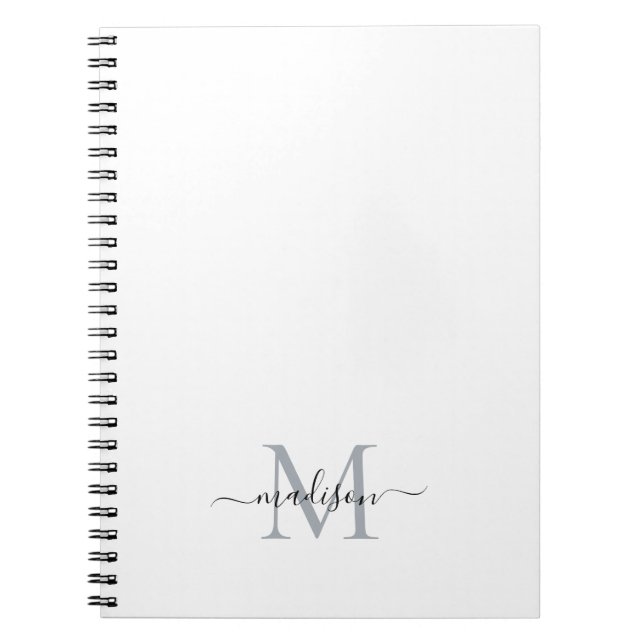 Carnet Simple moderne Script de fille Monogramme gris noi (Devant)
