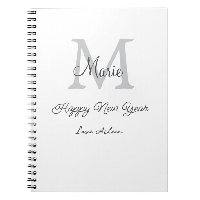 Carnet simple monogramme bonne année gris nom  (Devant)