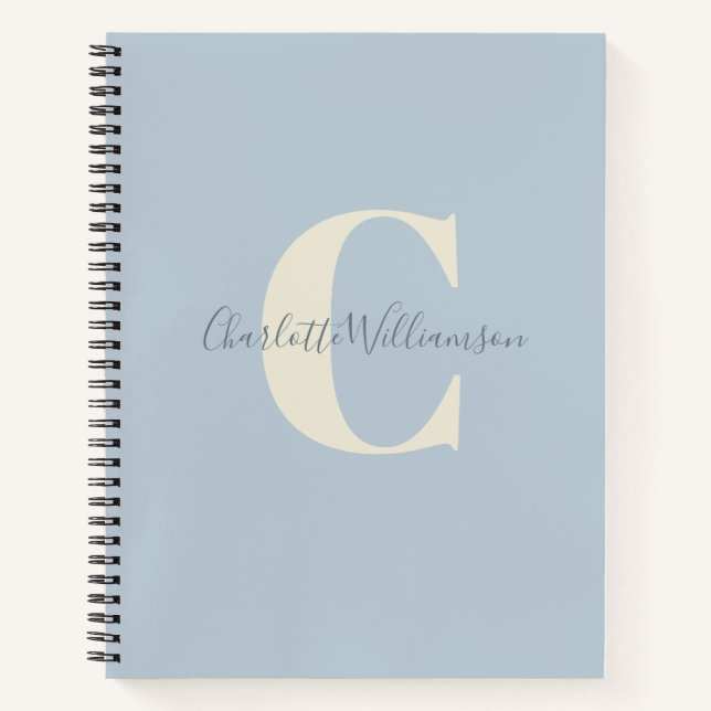 Carnet Simple Monogramme Personnalisé et Nom en Bleu (Devant)