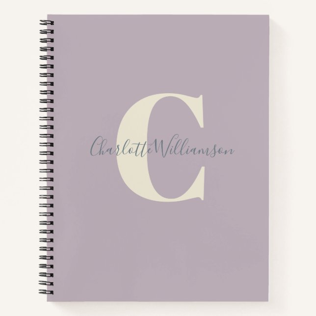 Carnet Simple Monogramme Personnalisé et Nom en Lilas  (Devant)