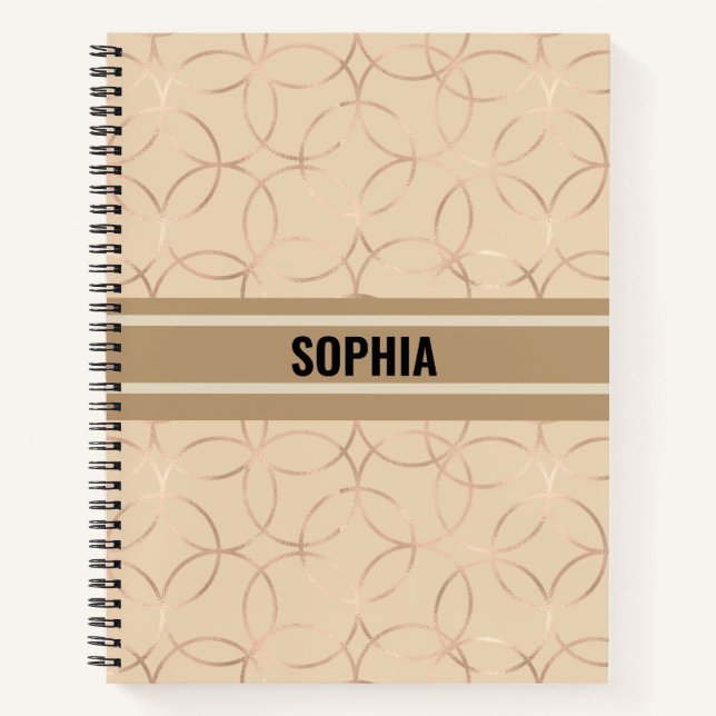 Carnet Simple Motif circulaire beige avec votre nom (Devant)