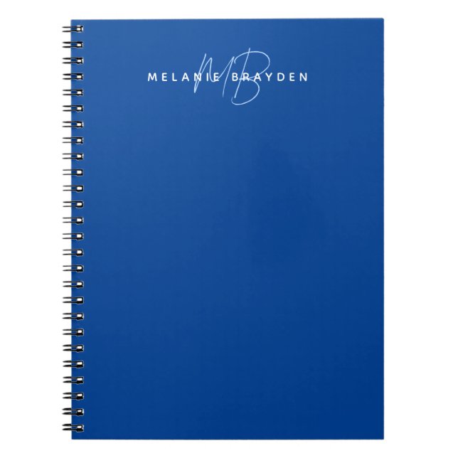 Carnet Simple Navy Blue Minimaliste Deux Monogrammes Nom (Devant)