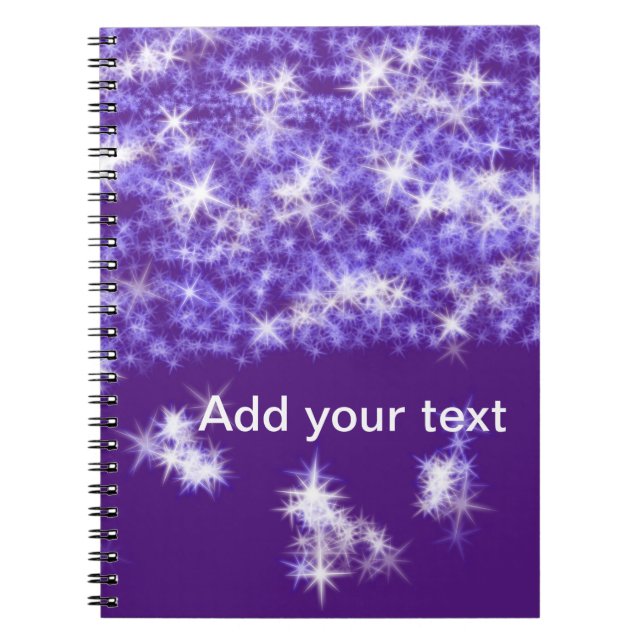 Carnet Simple purple glitter sparkle stars add your text  (Devant)