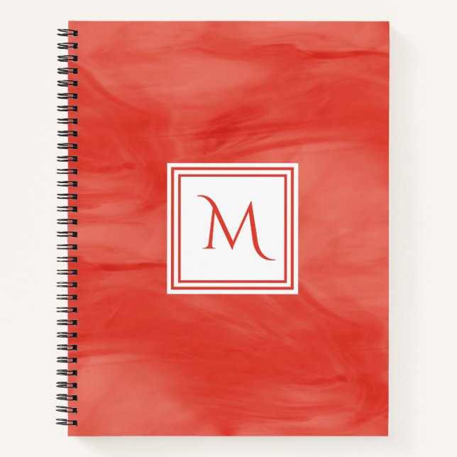 Carnet Simple rouge orange subtil marbre moderne Monogram (Devant)