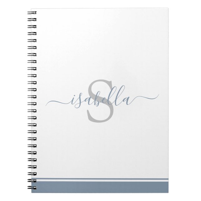 Carnet Simple Script Moderne Monogramme Élégant Dusty Blu (Devant)