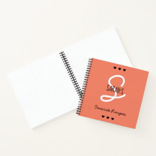 Carnet Simple Script Monogramme Coral Recettes favorites