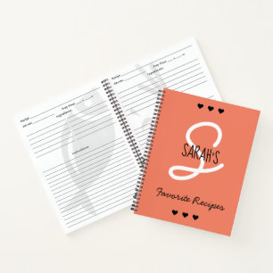 Carnet Simple Script Monogramme Recettes favorites Coral