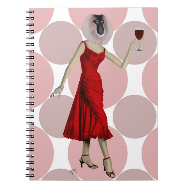 Carnet Singe en Robe Rouge avec vin (Devant)