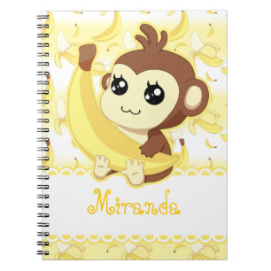 Carnet Singe mignon de Kawaii tenant la banane