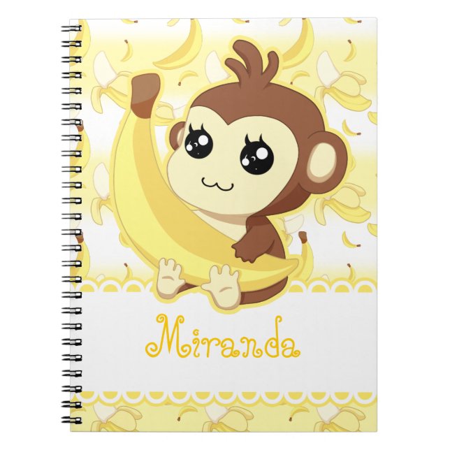 Carnet Singe mignon de Kawaii tenant la banane (Devant)