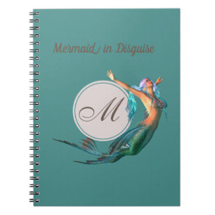Carnet Sirène Été Bleu Turquoise Monogramme Moderne Chic