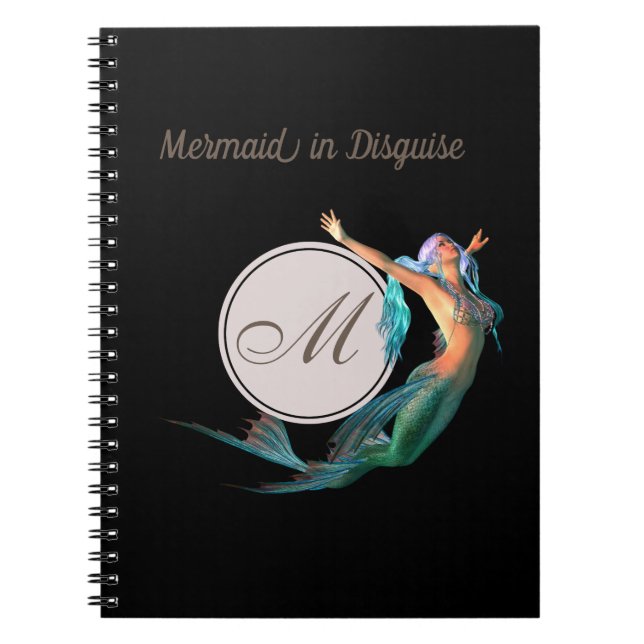 Carnet Sirène Été Noir Monogramme Moderne Chic (Devant)