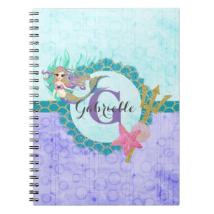 Carnet Sirène Monogramme Mignonne Bleu Turquoise & Violet