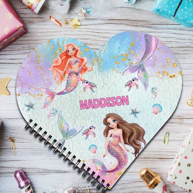 Carnet Sirènes Paillettes Rose Violet Ajouter Nom (Créateur téléchargé)