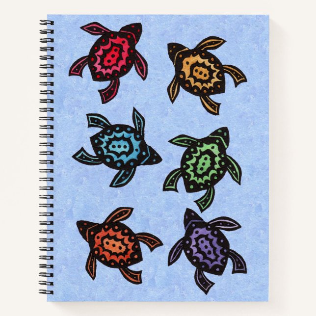 Carnet Six Tortues Abstraites de couleur vive Coques Bleu (Devant)