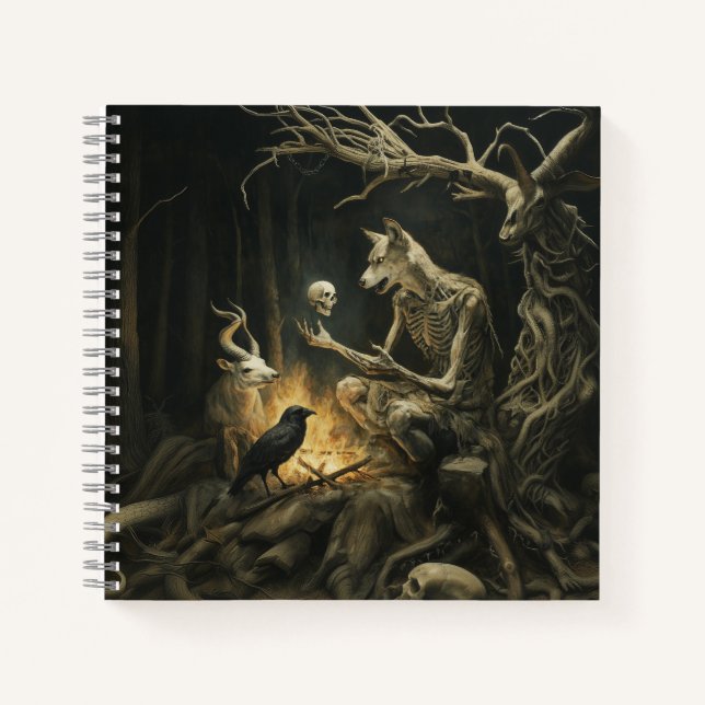 Carnet Skeleton Chien Moon Occult Dark Witchk AI Art (Devant)
