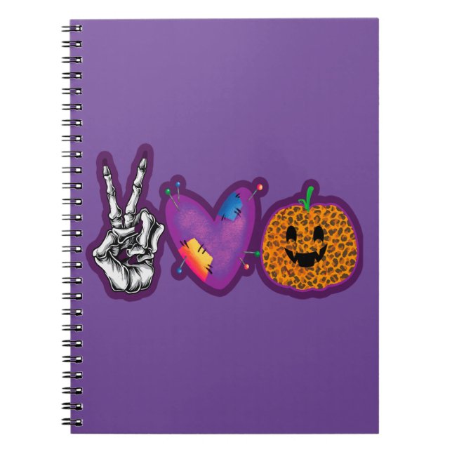 Carnet Skeleton Citrouille Peace Love Halloween (Devant)