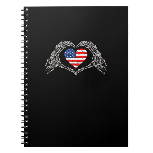 Carnet Skeleton Hand Heart 4e Du Drapeau Américain Patrio (Devant)